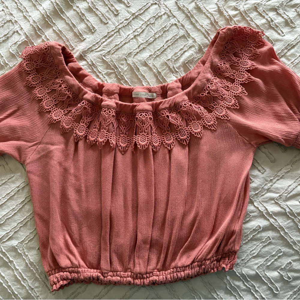 Dusty Pink Lace Accent Blouse